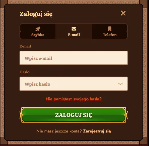Formularz rejestracji w kasynie online